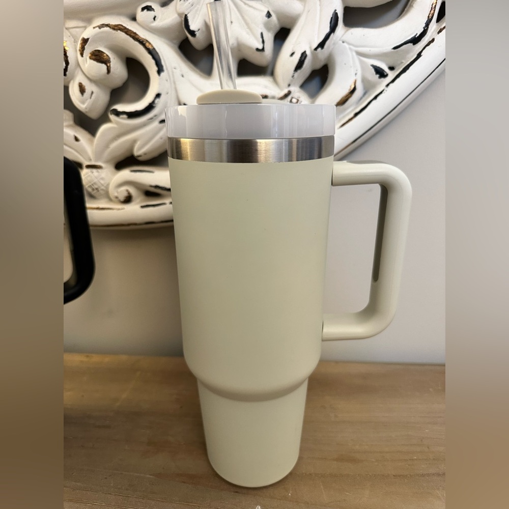 Cream Travel Tumbler with Handle